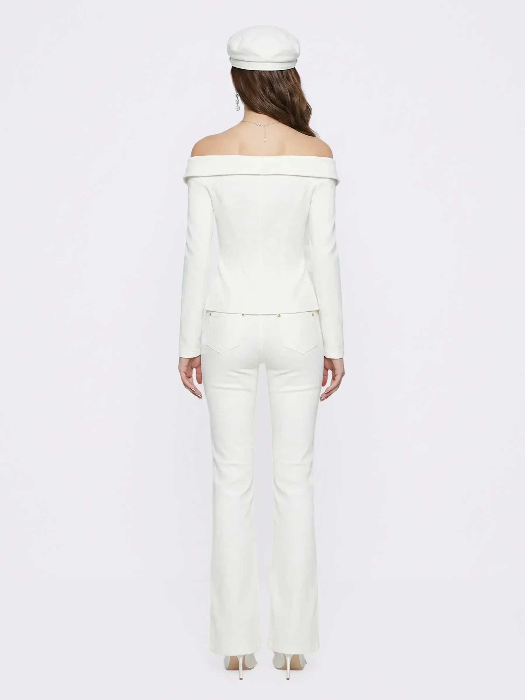 Claudine Off-Shoulder White Cropped Top sold by Nana Jacqueline product image thumbnail 4