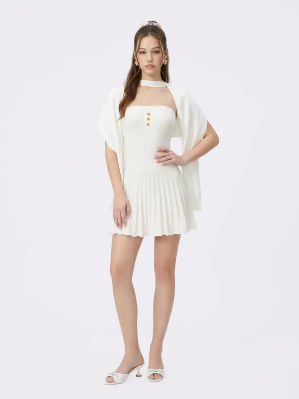 Ava Reverse Halter White Knit Flared Dress made by Nana Jacqueline