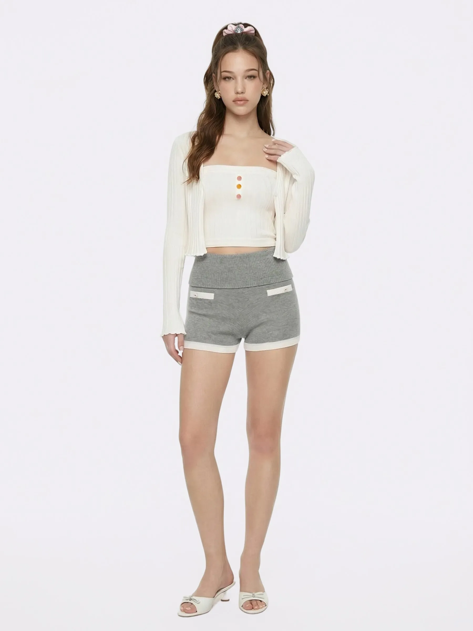 Jane Cropped Ribbed White Knit Cardigan sold by Nana Jacqueline product image thumbnail 3
