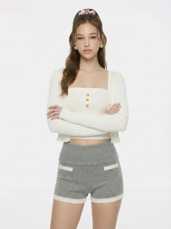 Jane Cropped Ribbed White Knit Cardigan made by Nana Jacqueline