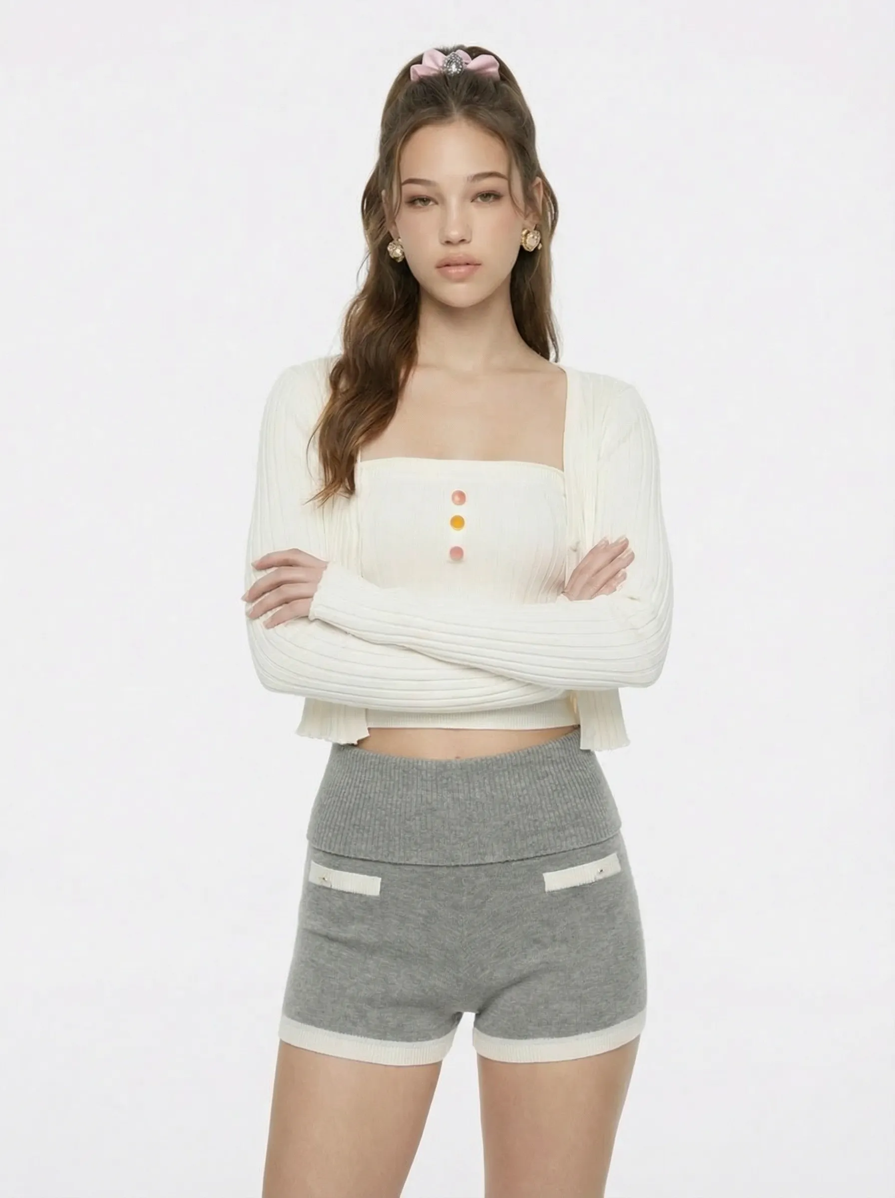 Jane Cropped Ribbed White Knit Cardigan sold by Nana Jacqueline