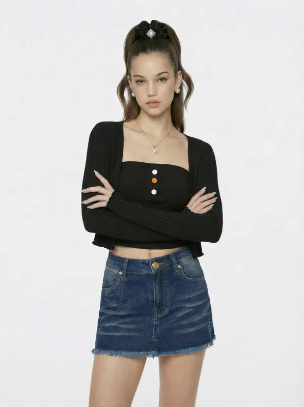 Jane Cropped Ribbed Black Knit Cardigan made by Nana Jacqueline