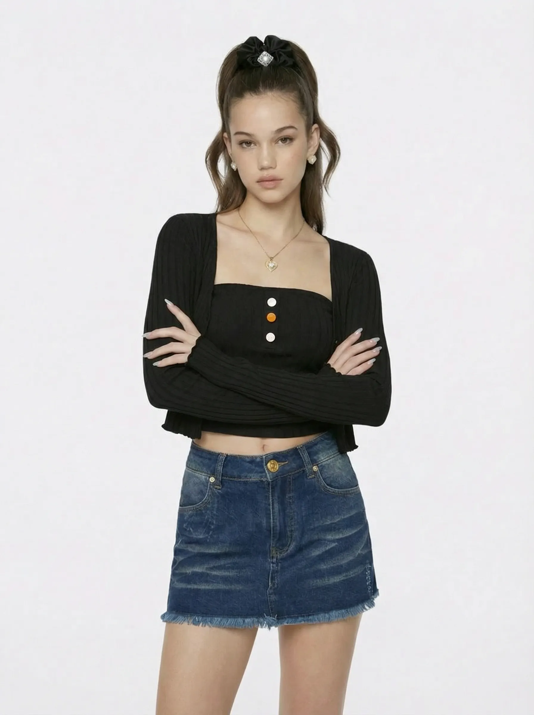 Jane Cropped Ribbed Black Knit Cardigan sold by Nana Jacqueline