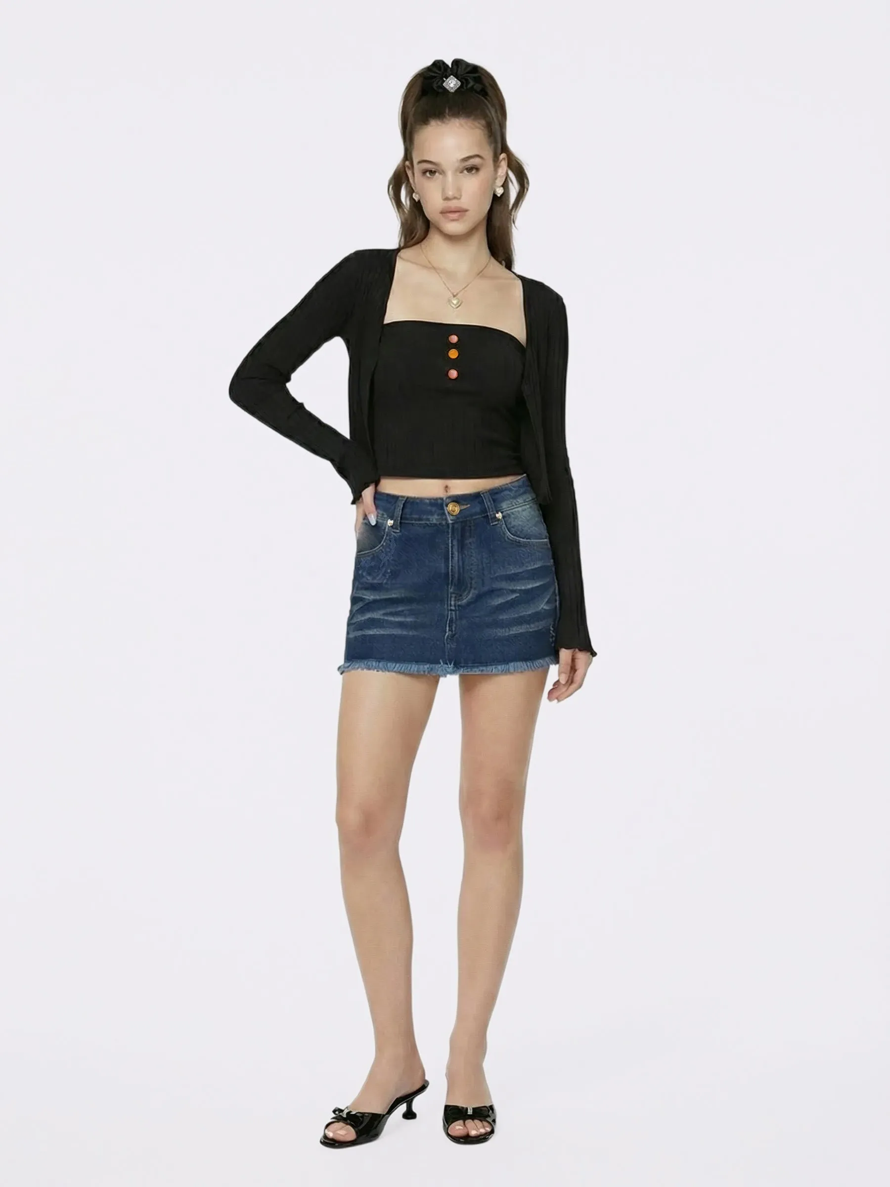 Jane Cropped Ribbed Black Knit Cardigan sold by Nana Jacqueline product image thumbnail 4