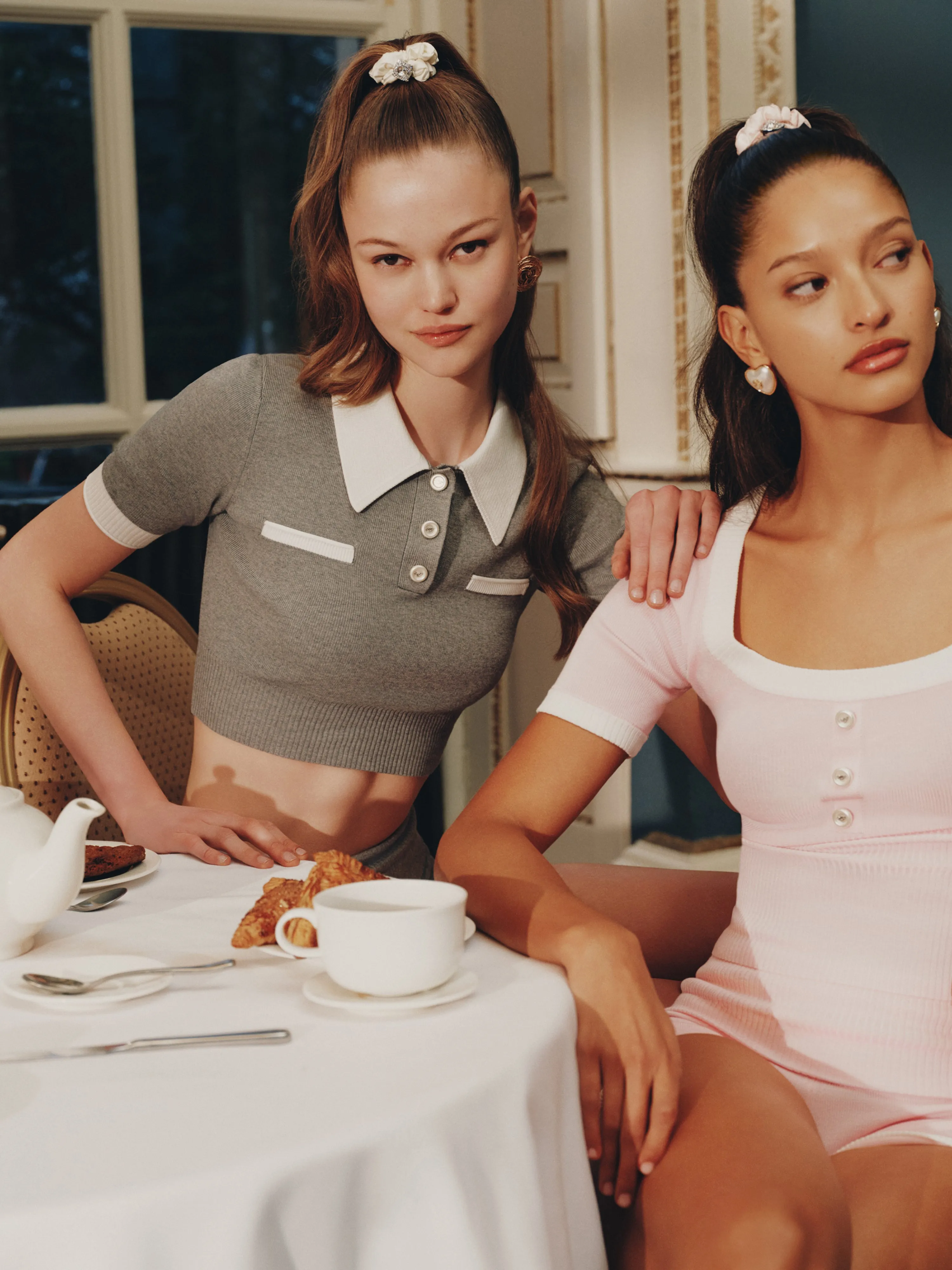 Mia Contrast-Collar Grey Short Sleeve Knit Top sold by Nana Jacqueline product image thumbnail 4