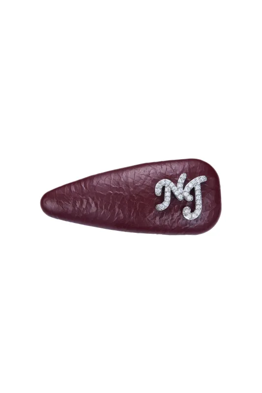Eloise Crystal-Detail Wine Red Leather Hair Clip Set sold by Nana Jacqueline