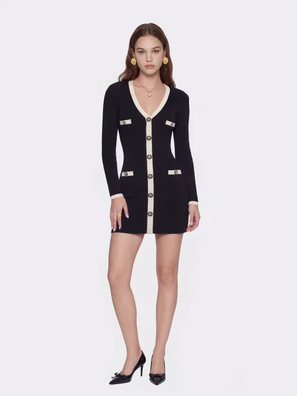 Yvette Contrast Knit Black Dress made by Nana Jacqueline