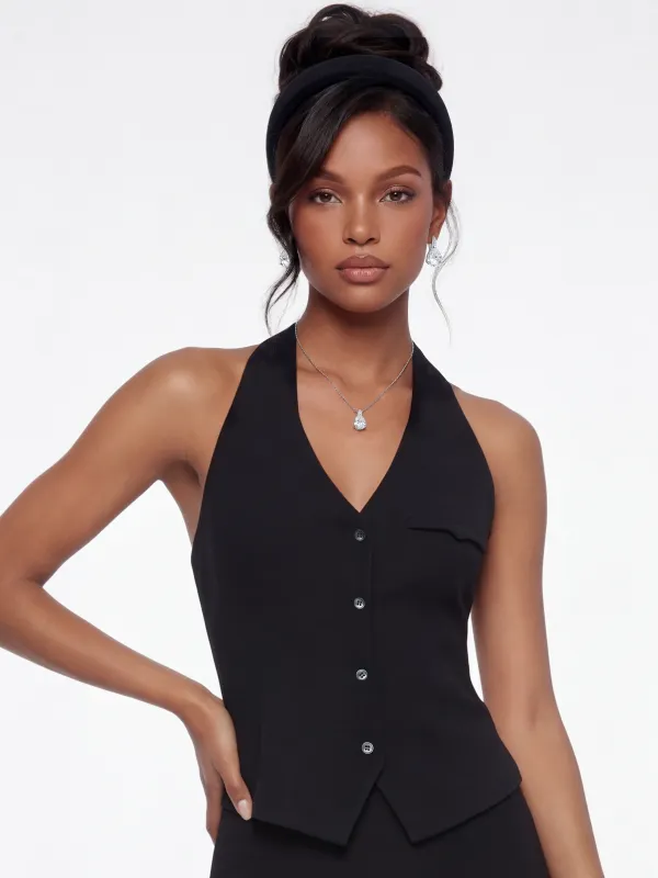 Amara Tailored Halter Black Vest made by Nana Jacqueline
