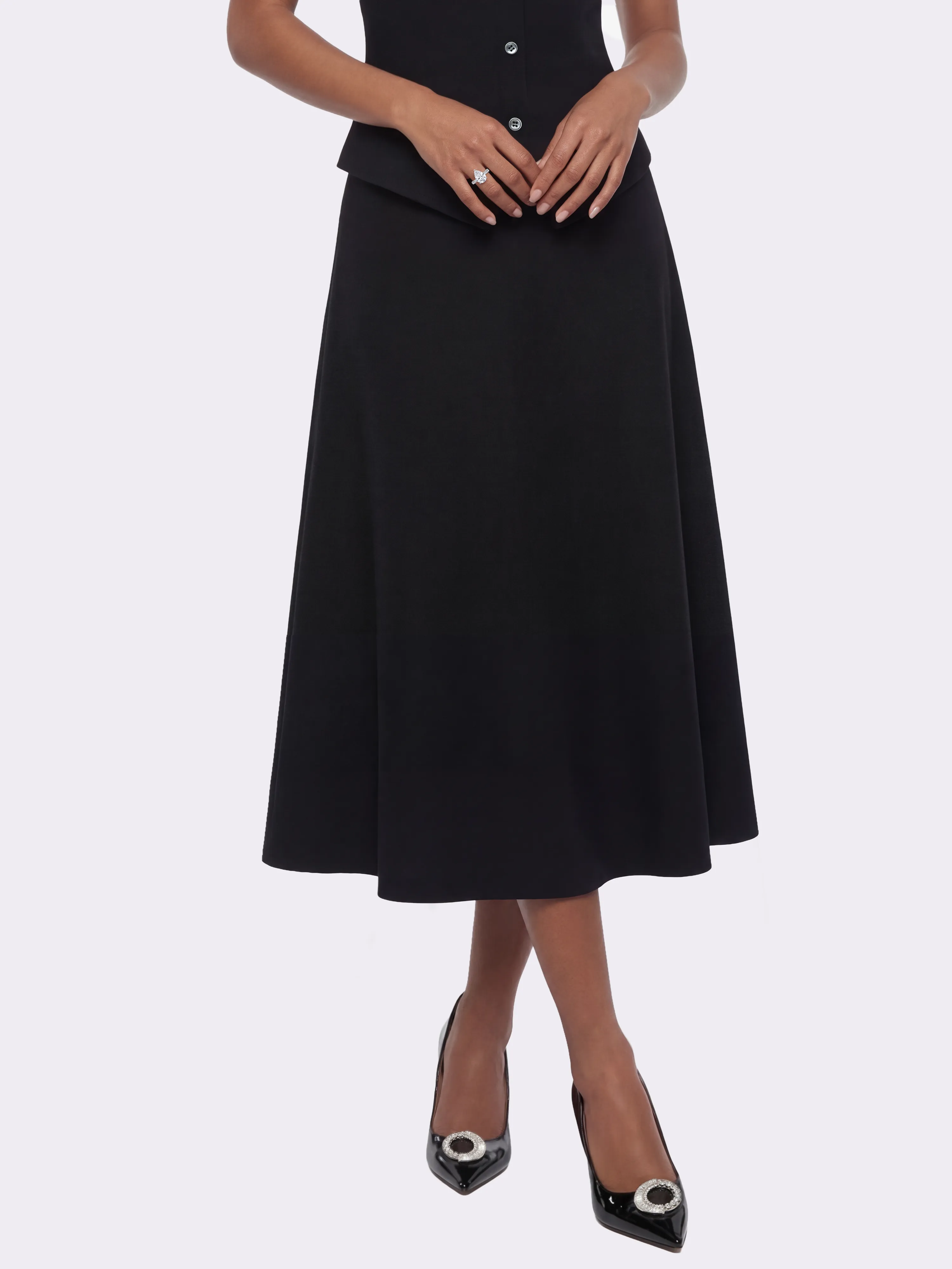 Natalia Tailored A-Line Black Midi Skirt sold by Nana Jacqueline product image thumbnail 2