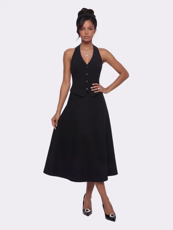 Natalia Tailored A-Line Black Midi Skirt made by Nana Jacqueline
