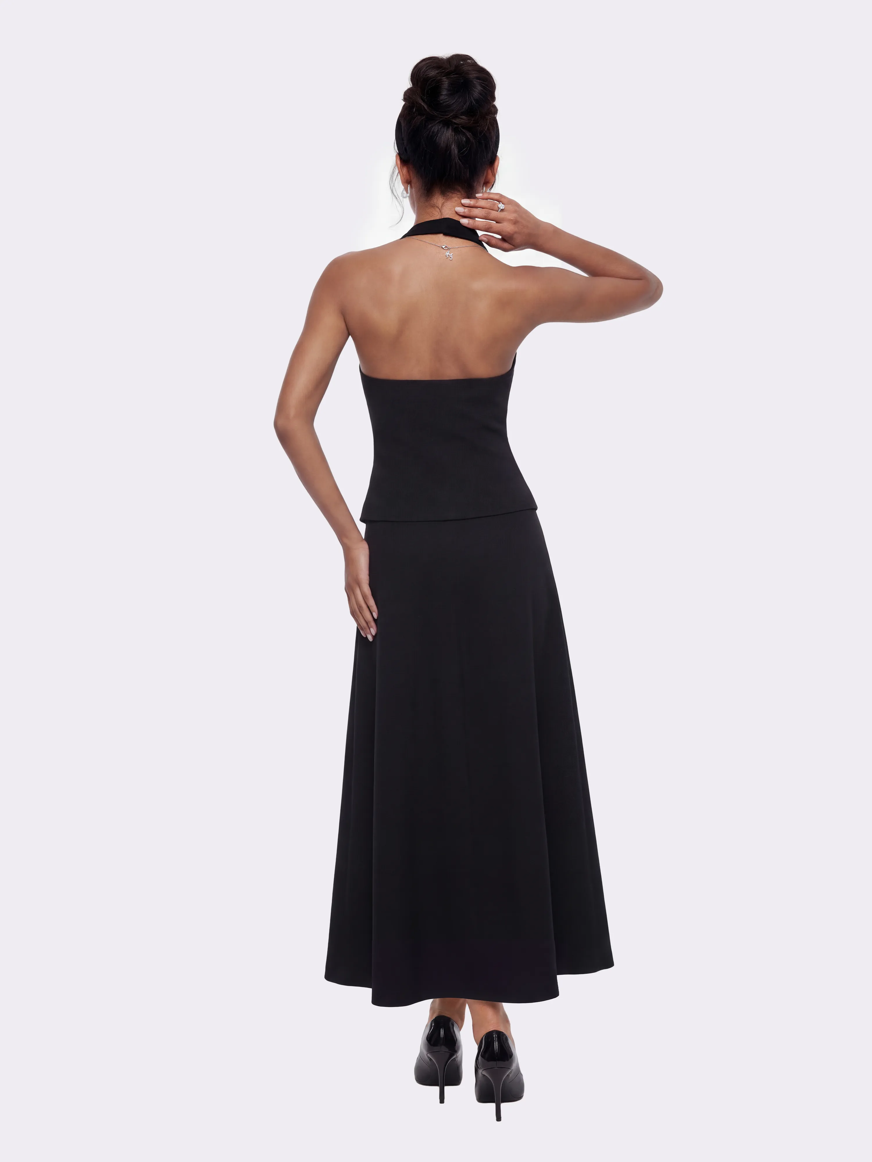 Natalia Tailored A-Line Black Midi Skirt sold by Nana Jacqueline product image thumbnail 3
