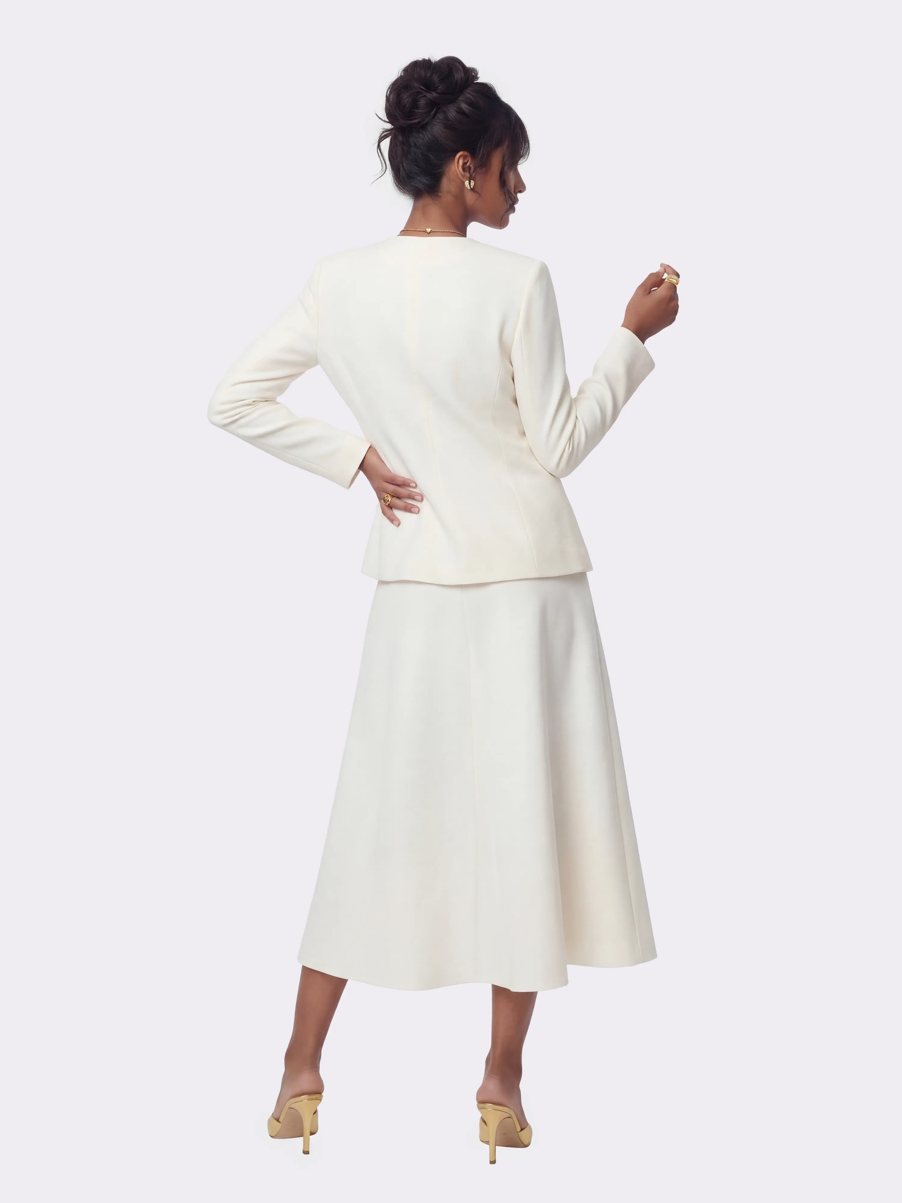Natalia Tailored A-Line White Midi Skirt sold by Nana Jacqueline product image thumbnail 3