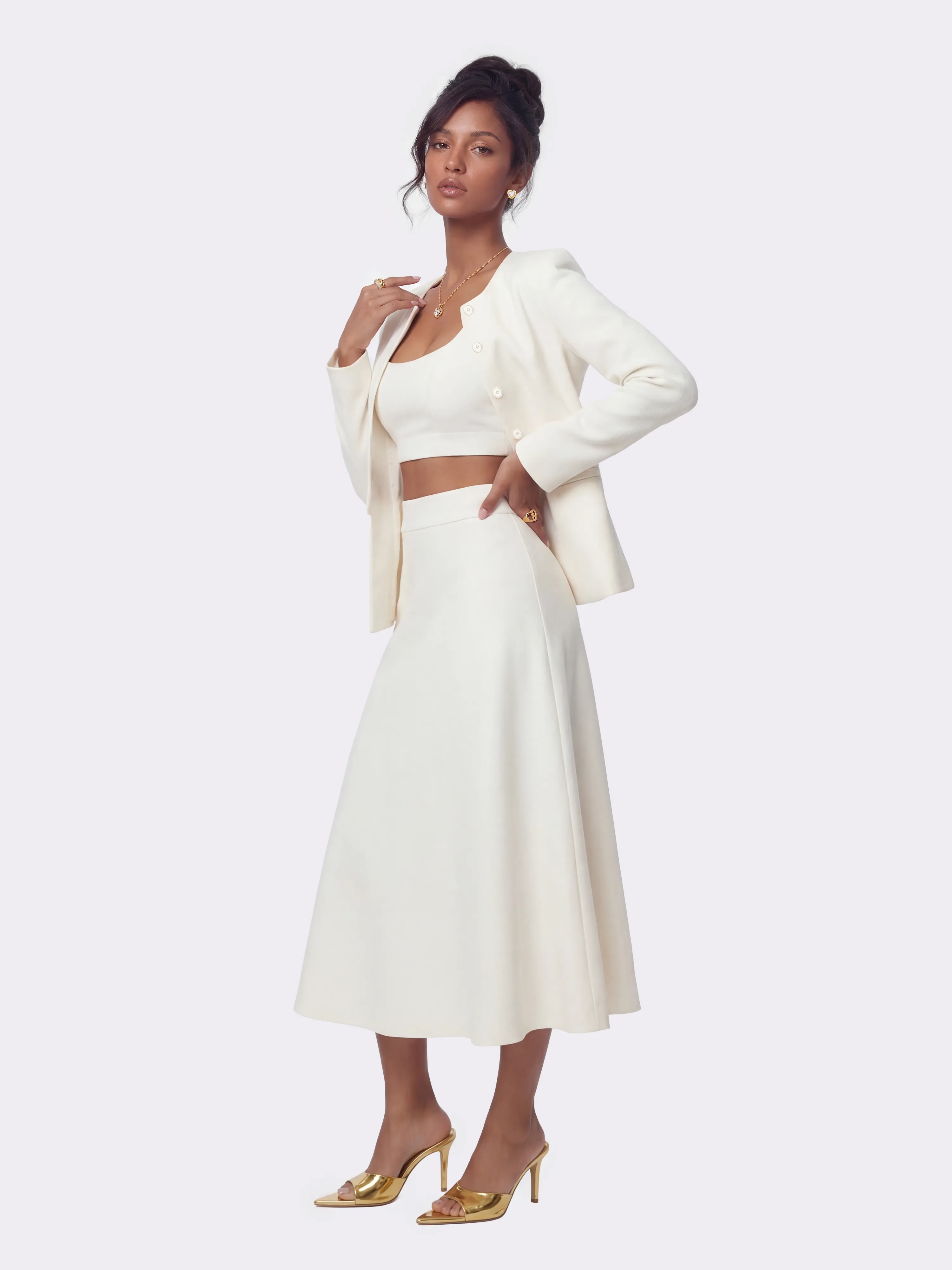 Natalia Tailored A-Line White Midi Skirt sold by Nana Jacqueline product image thumbnail 2