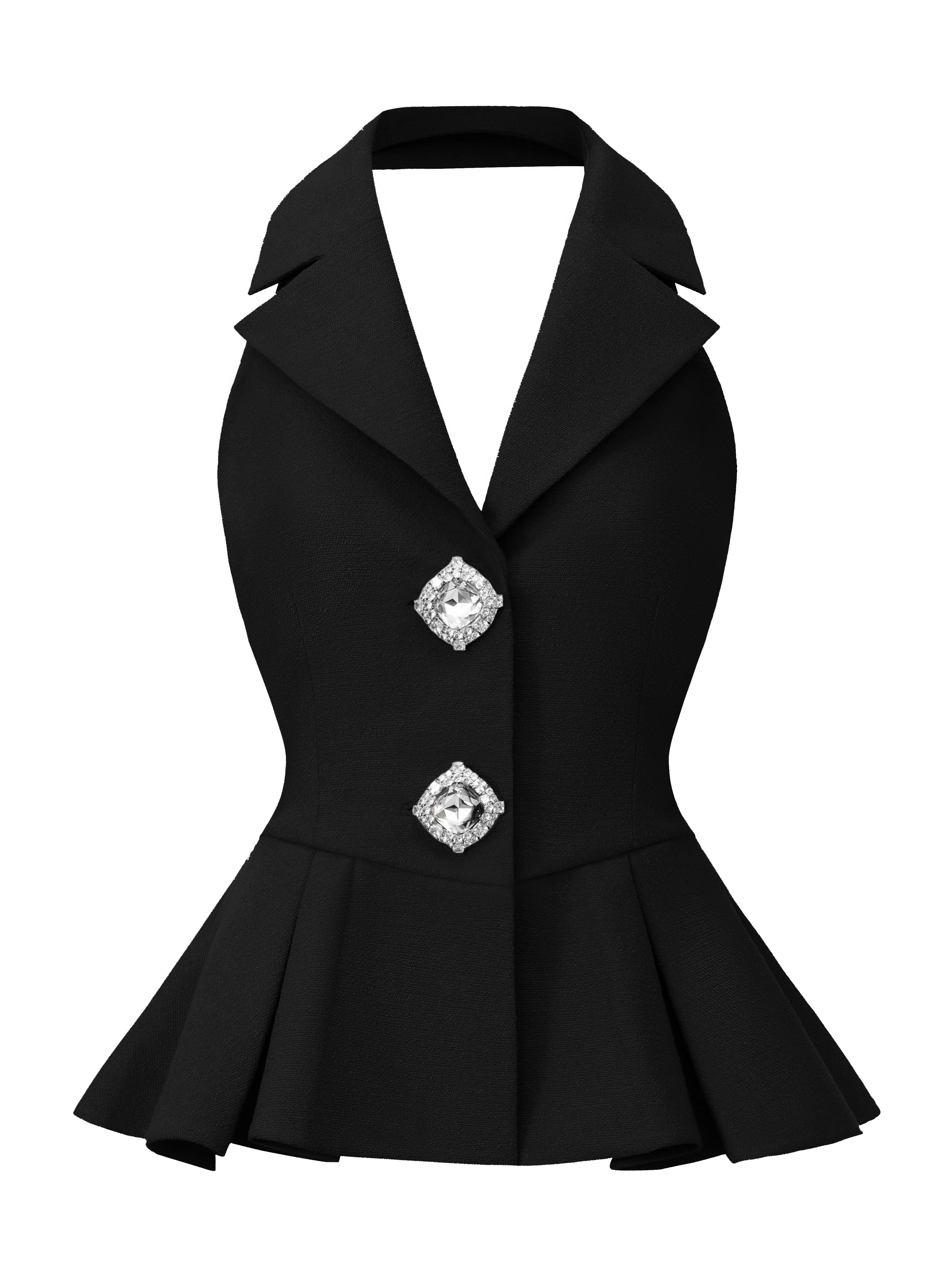 Camille Crystal-Button Black Peplum Vest sold by Nana Jacqueline product image thumbnail 5