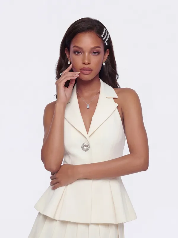 Camille Crystal-Button White Peplum Vest made by Nana Jacqueline