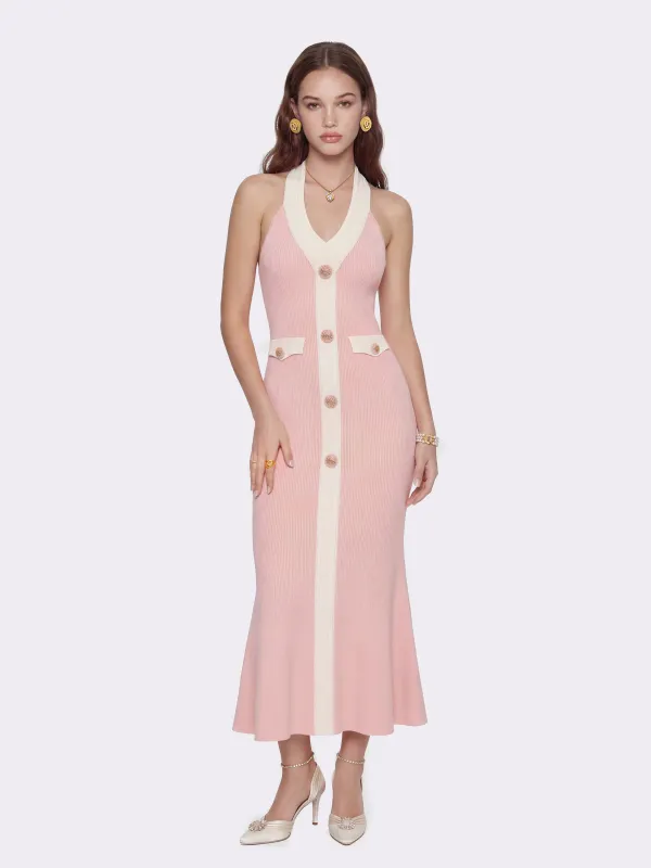 Giana Contrast Halter Knit Pink Maxi Dress made by Nana Jacqueline