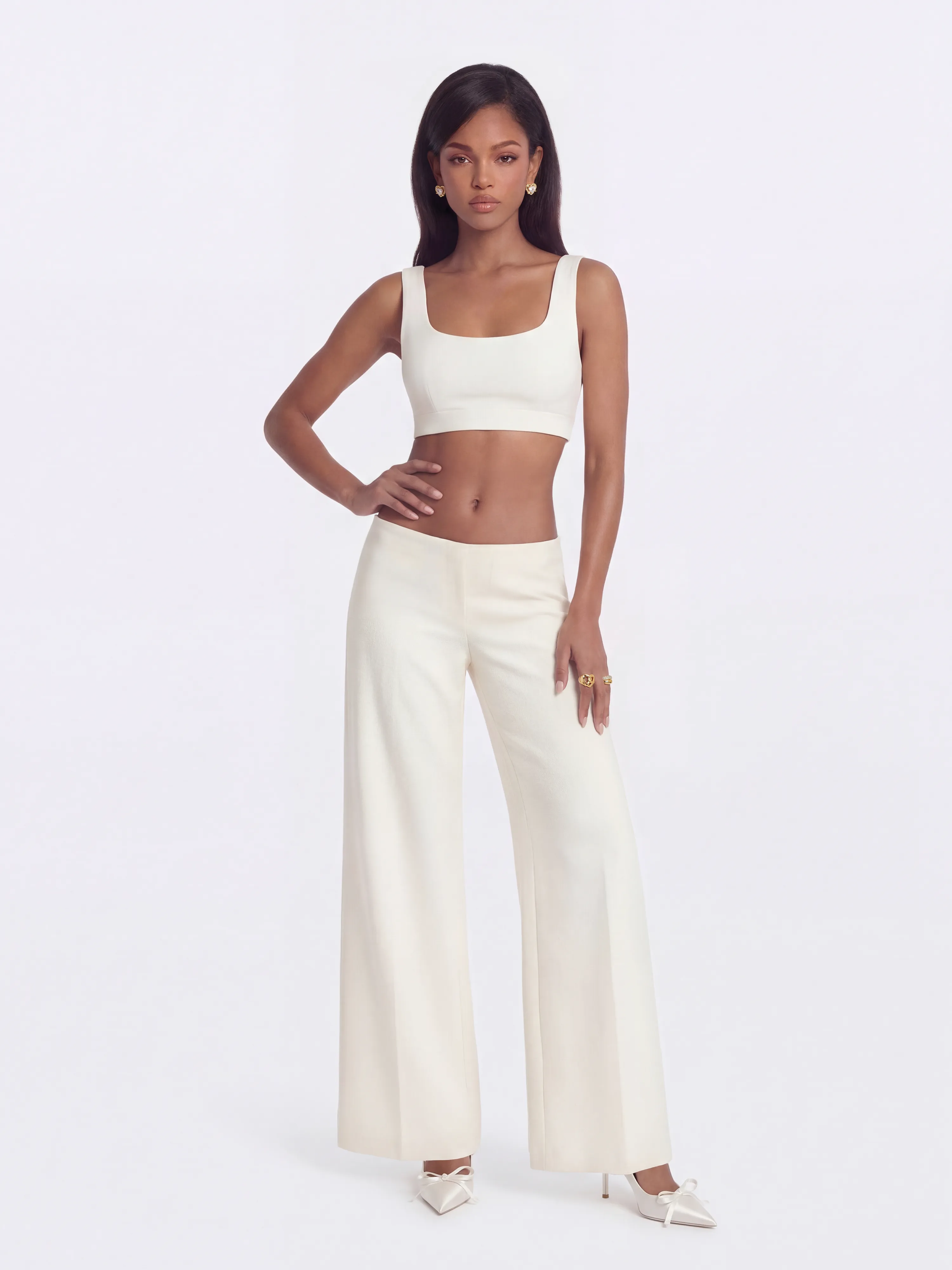 Juliette Textured Wide-Leg White Tailored Pants sold by Nana Jacqueline