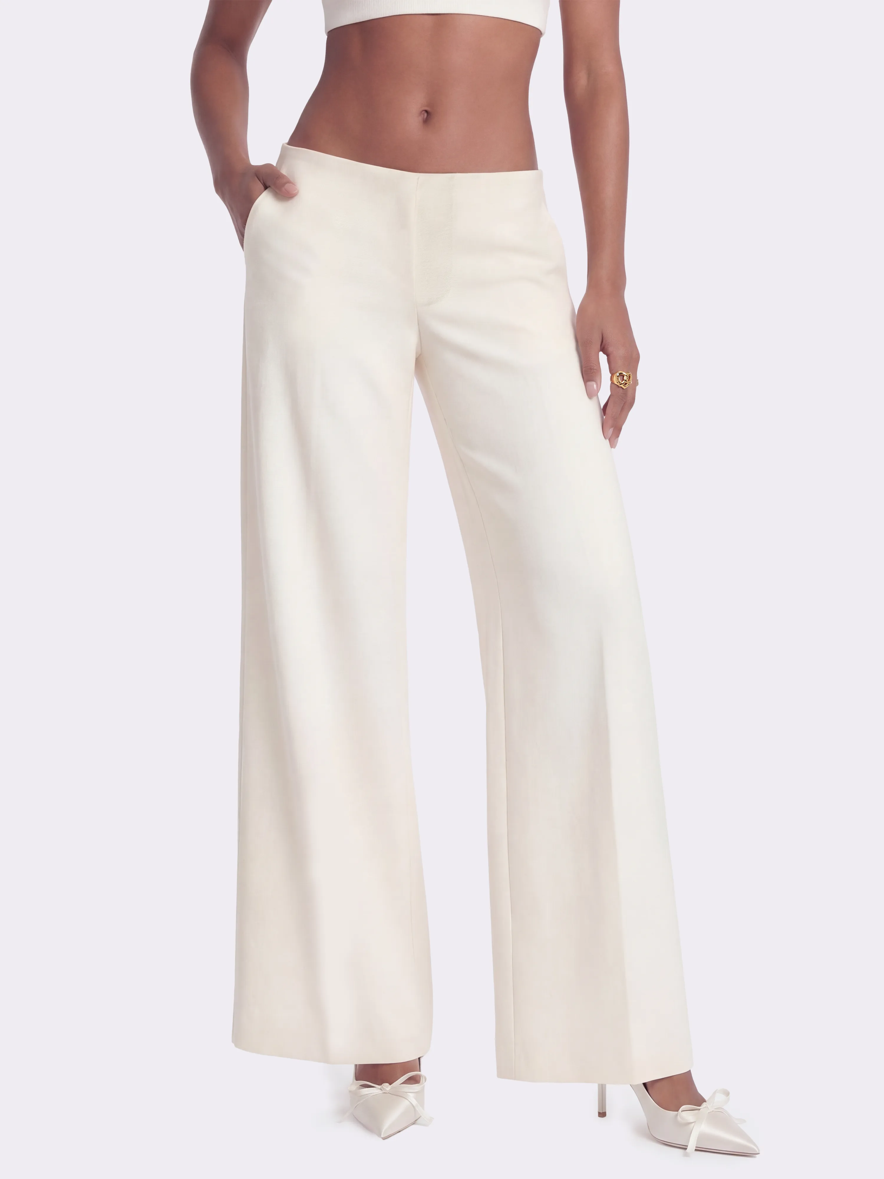 Juliette Textured Wide-Leg White Tailored Pants sold by Nana Jacqueline product image thumbnail 2
