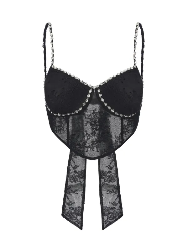 Noemi Lace Bow Black Top made by Nana Jacqueline