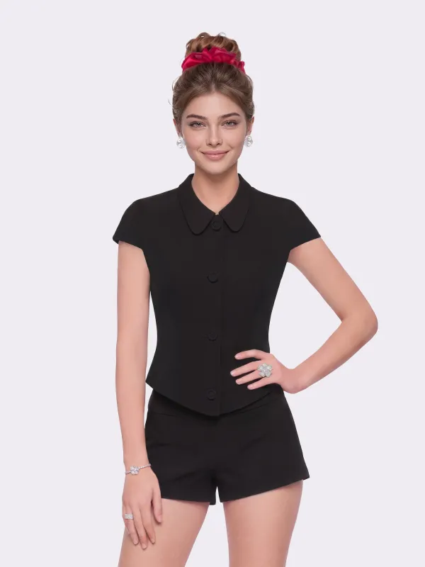 Alina Waist-Cinched Black Top made by Nana Jacqueline