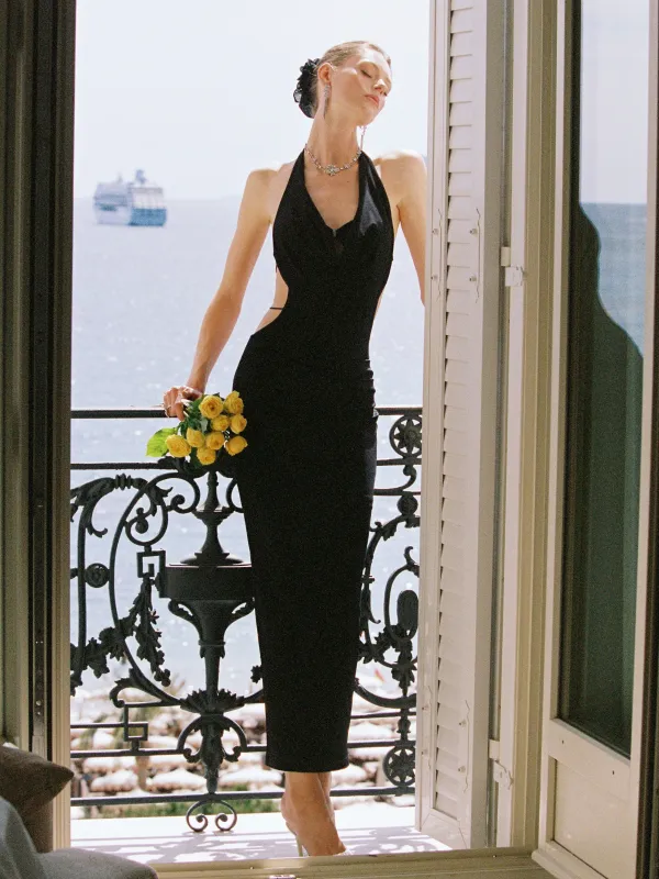 Maeve Cowl-Neck Black Dress made by Nana Jacqueline