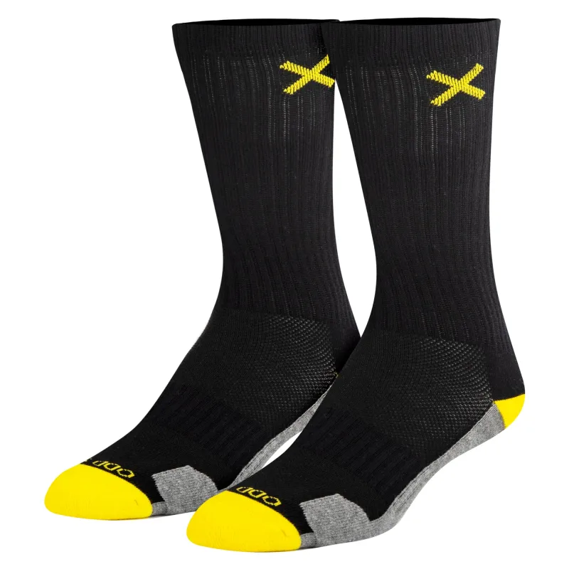 Basix Yellow Black Heather Men's Crew Socks sold by Odd Sox