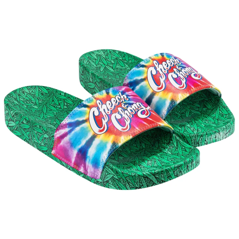 Cheech & Chong Tie Dye Slides sold by Odd Sox