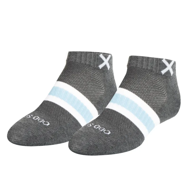 Basix Women Ankle 3 Stripe Pastel Gray Sky White sold by Odd Sox