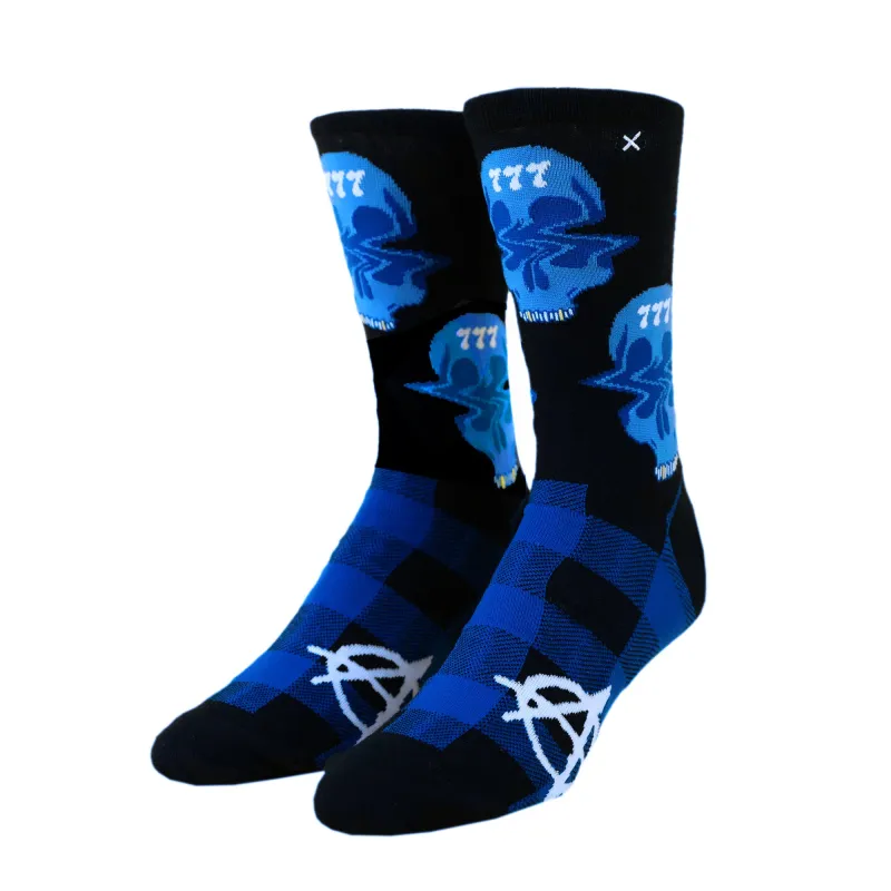 Trippy Skulls Plaid Blue - Kaash Paige made by Odd Sox