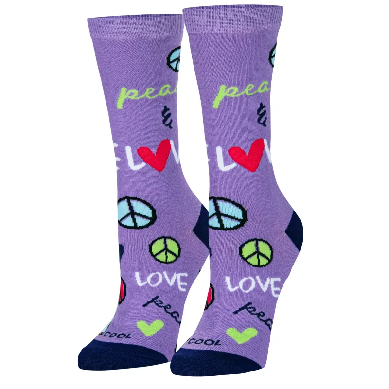 Peace & Love Women's Crew Socks sold by Odd Sox