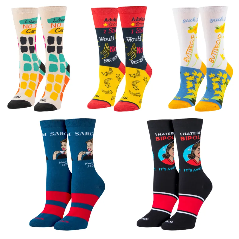 Cool Socks, Cute Funny Sarcastic Word Sayings Socks Gift Box Set, 5 Pairs, Asst sold by Odd Sox