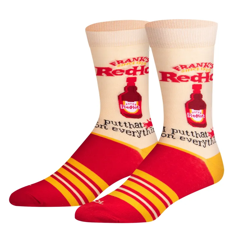 Frank's RedHot On Everything Men's Crew Socks sold by Odd Sox