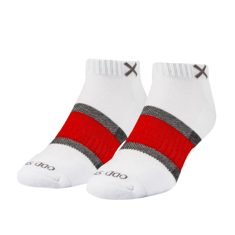 Basix Men Ankle 3 Stripe White Gray Red sold by Odd Sox