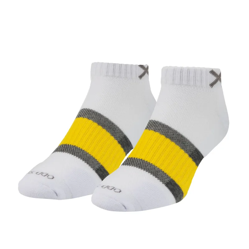 Basix Men Ankle 3 Stripe White Gray Yellow sold by Odd Sox