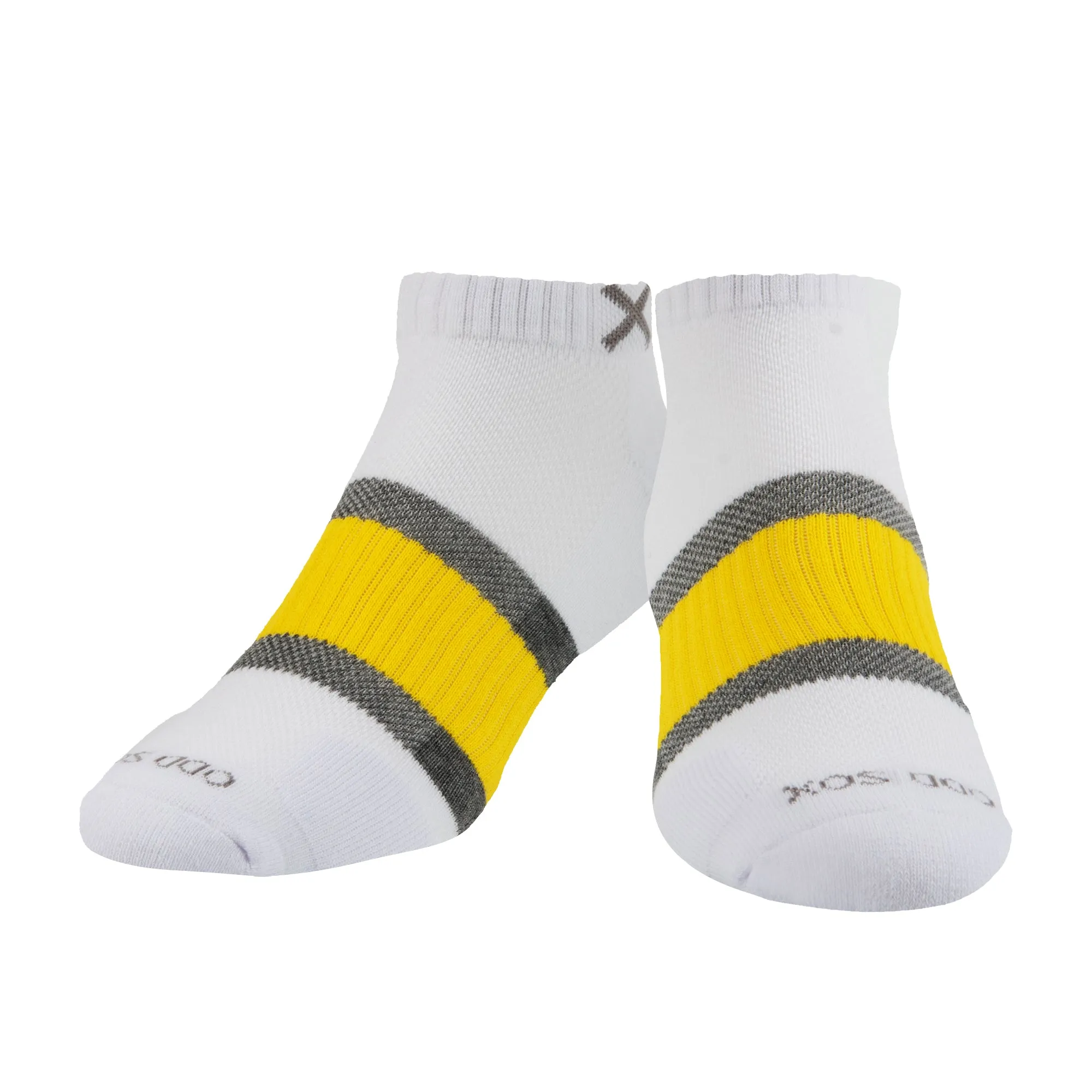 Basix Men Ankle 3 Stripe White Gray Yellow sold by Odd Sox product image thumbnail 2