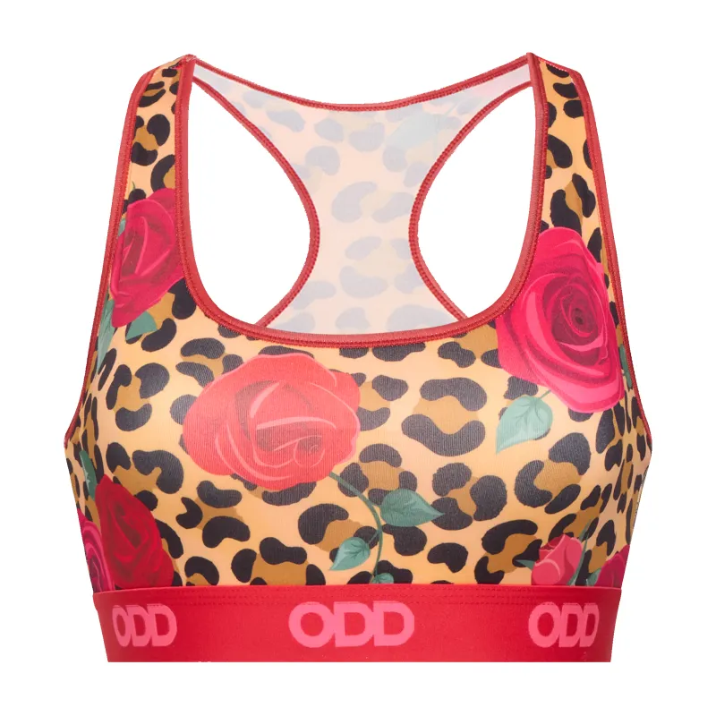 Leopard Roses Women's Sports Bra made by Odd Sox