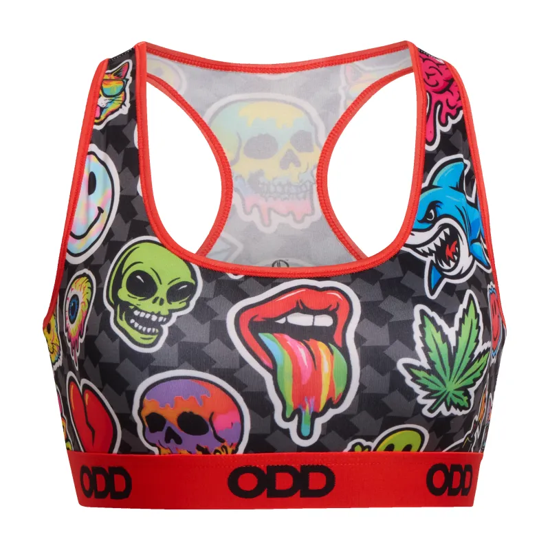Trippy Stickers Women's Sports Bra made by Odd Sox
