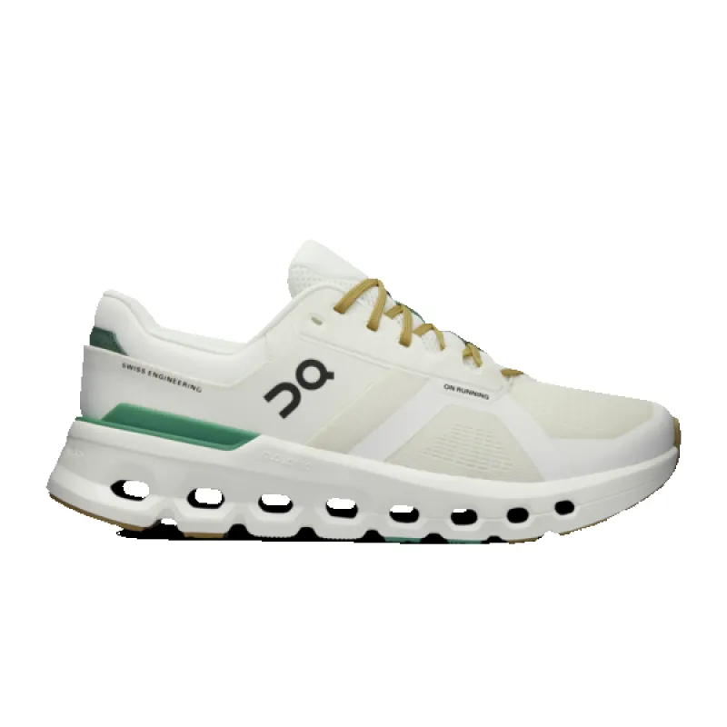 On Men's Cloudrunner 2 White Green sold by Orleans Shoe Co.