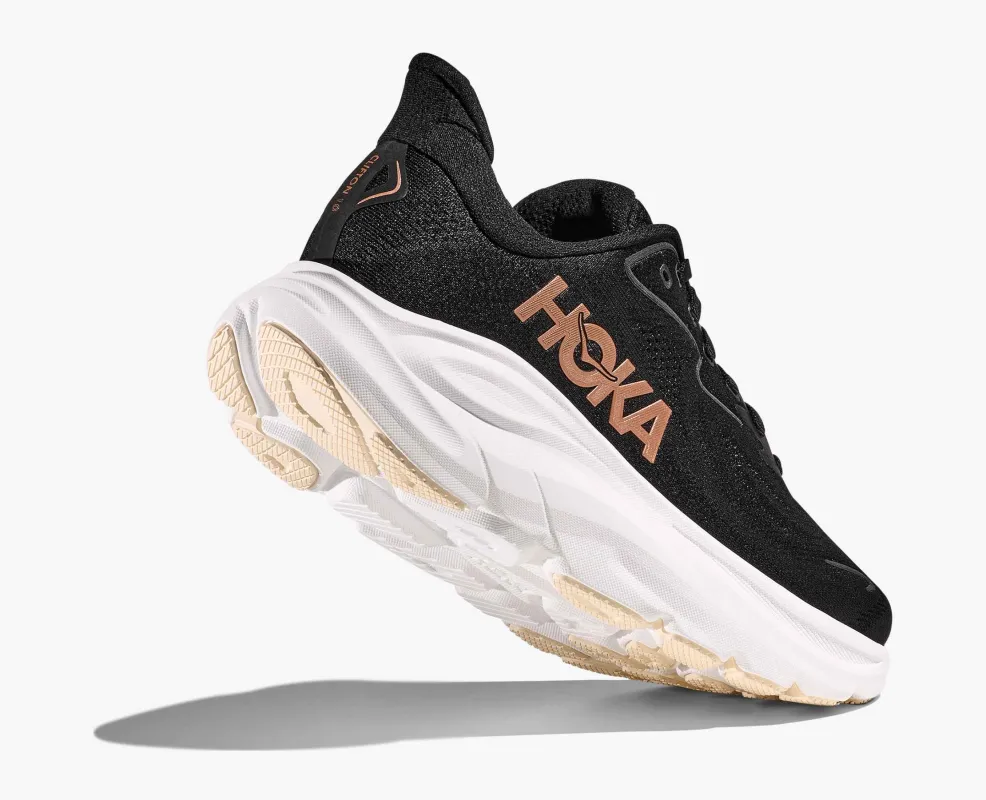 Hoka Women's Clifton 10 Black Rose Gold sold by Orleans Shoe Co.