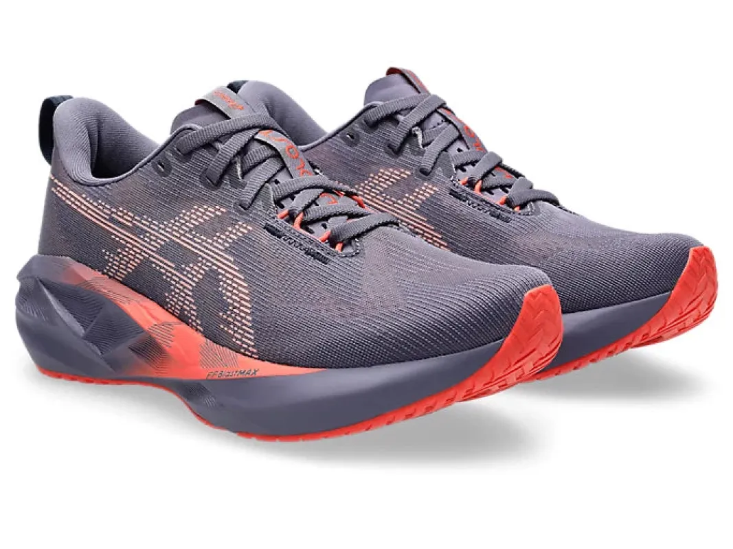 Asics Women's Novablast 5 Greyish Purple Coral Reef sold by Orleans Shoe Co.