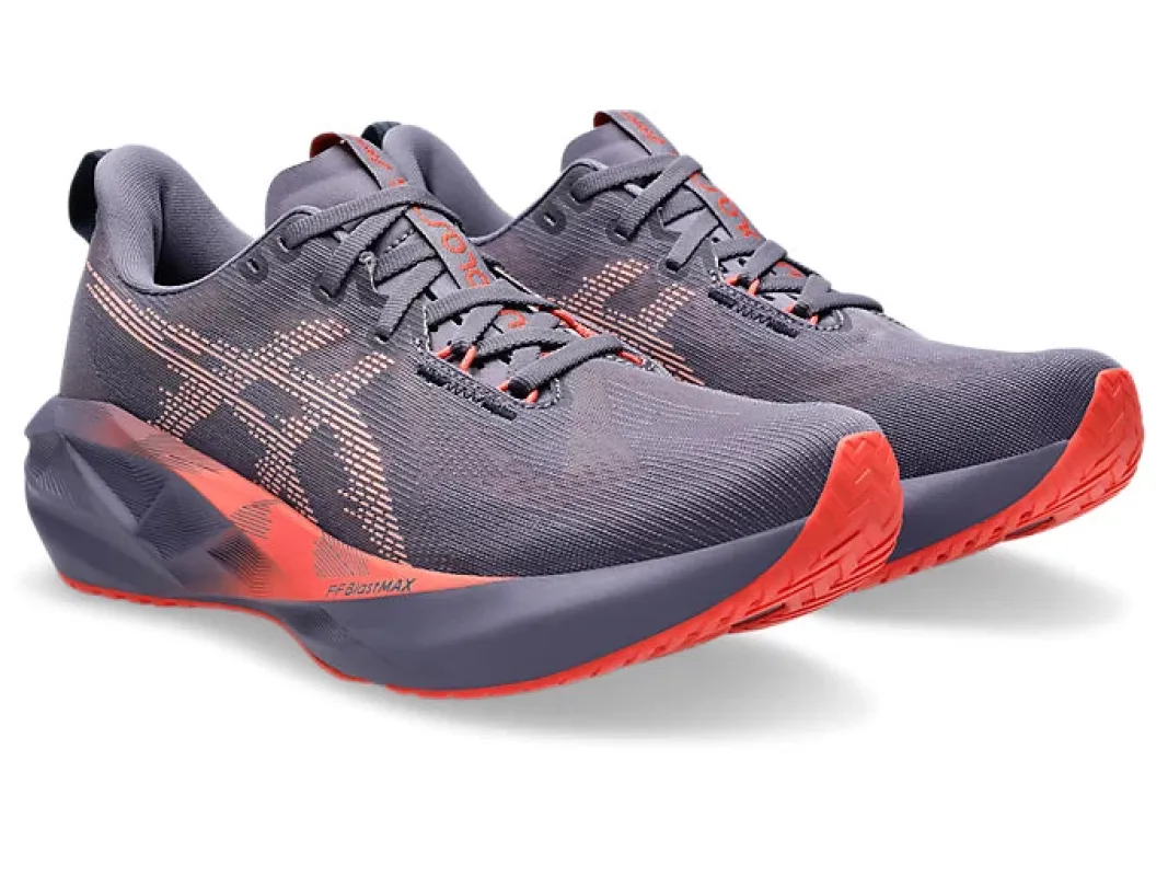 Asics Men's Novablast 5 Greyish Purple Coral Reef sold by Orleans Shoe Co.