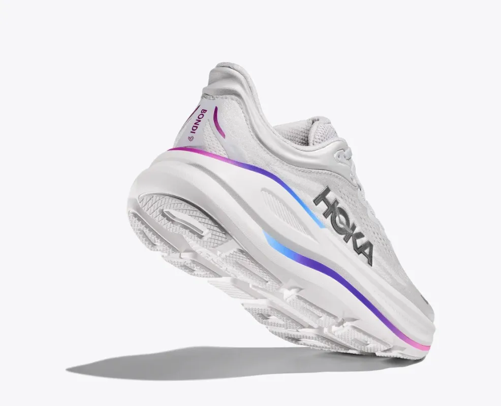 Hoka Women's Bondi 9 Cosmic Grey White sold by Orleans Shoe Co.
