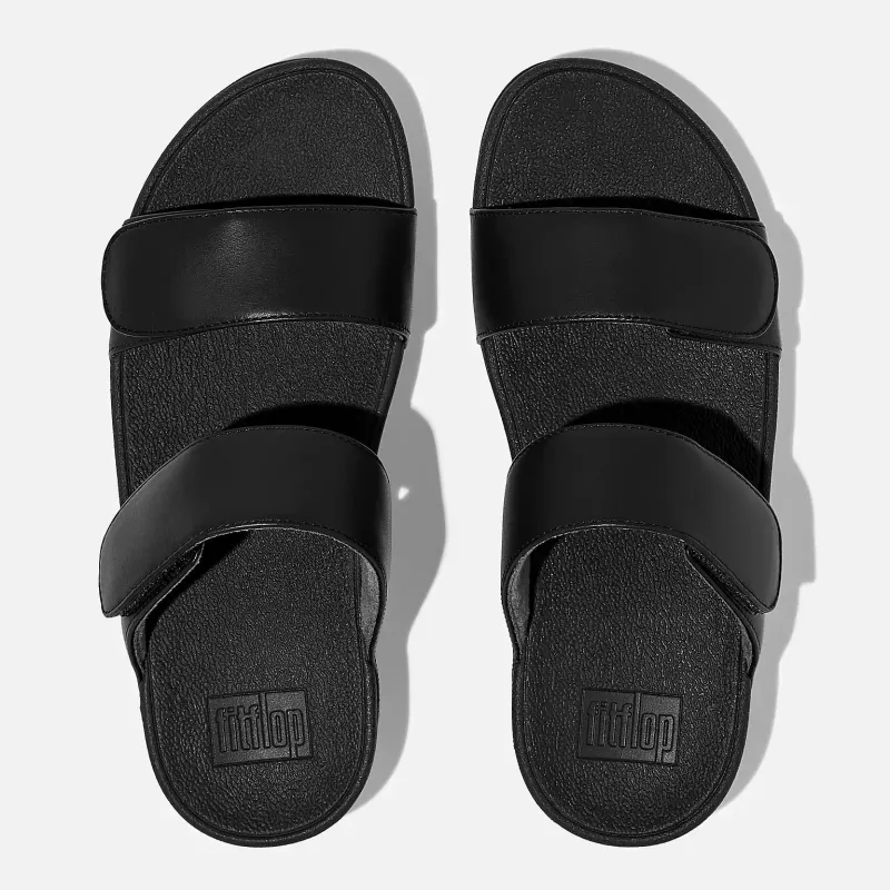FitFlop Women's Lulu Adjustable Leather Slides All Black sold by Orleans Shoe Co.
