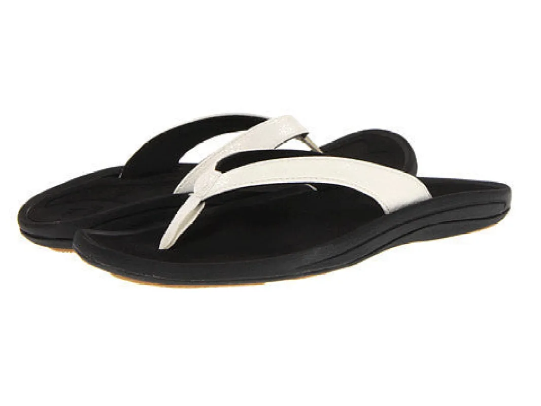 Olukai Women's Kulapa Kai Sandal White Black sold by Orleans Shoe Co.