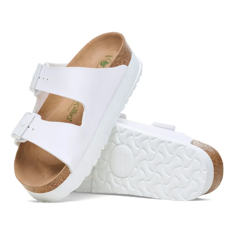 Birkenstock Women’s Arizona PAP Flex Platform Birko Flor White 1027416 sold by Orleans Shoe Co.