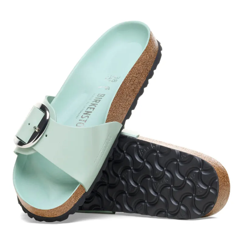 Birkenstock Women’s Madrid Big Buckle High Shine Surf Green sold by Orleans Shoe Co.