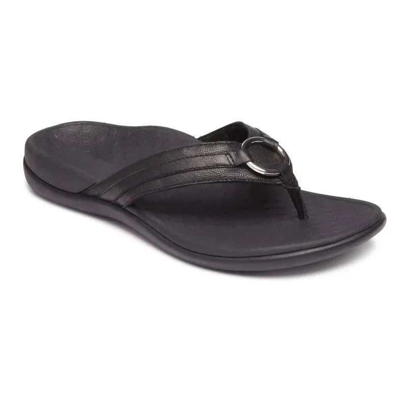 Vionic Women’s Tide Aloe Black Leather Sandal sold by Orleans Shoe Co.