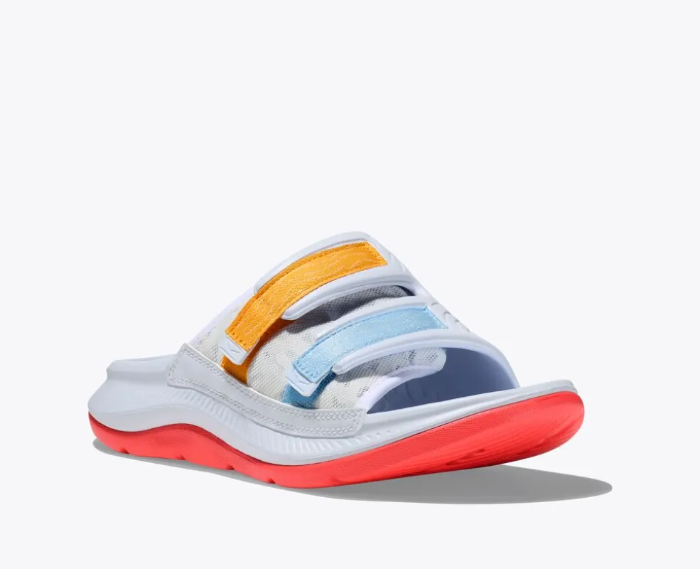 Hoka One One Unisex Ora Luxe Recovery Slide Adjustable  White Camillia sold by Orleans Shoe Co.