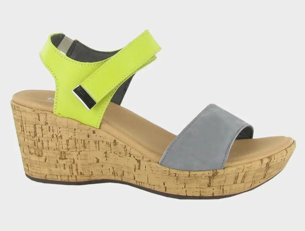 Naot Women’s Summer Smoke Grey Nubuck Soft Lime Leather sold by Orleans Shoe Co.