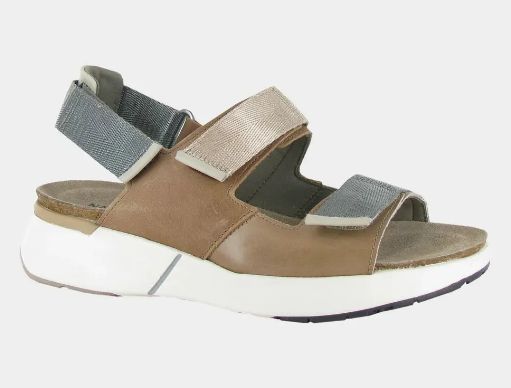 Naot Women’s Odyssey Arizona Tan Latte Brown Soft Ivory Leather sold by Orleans Shoe Co.